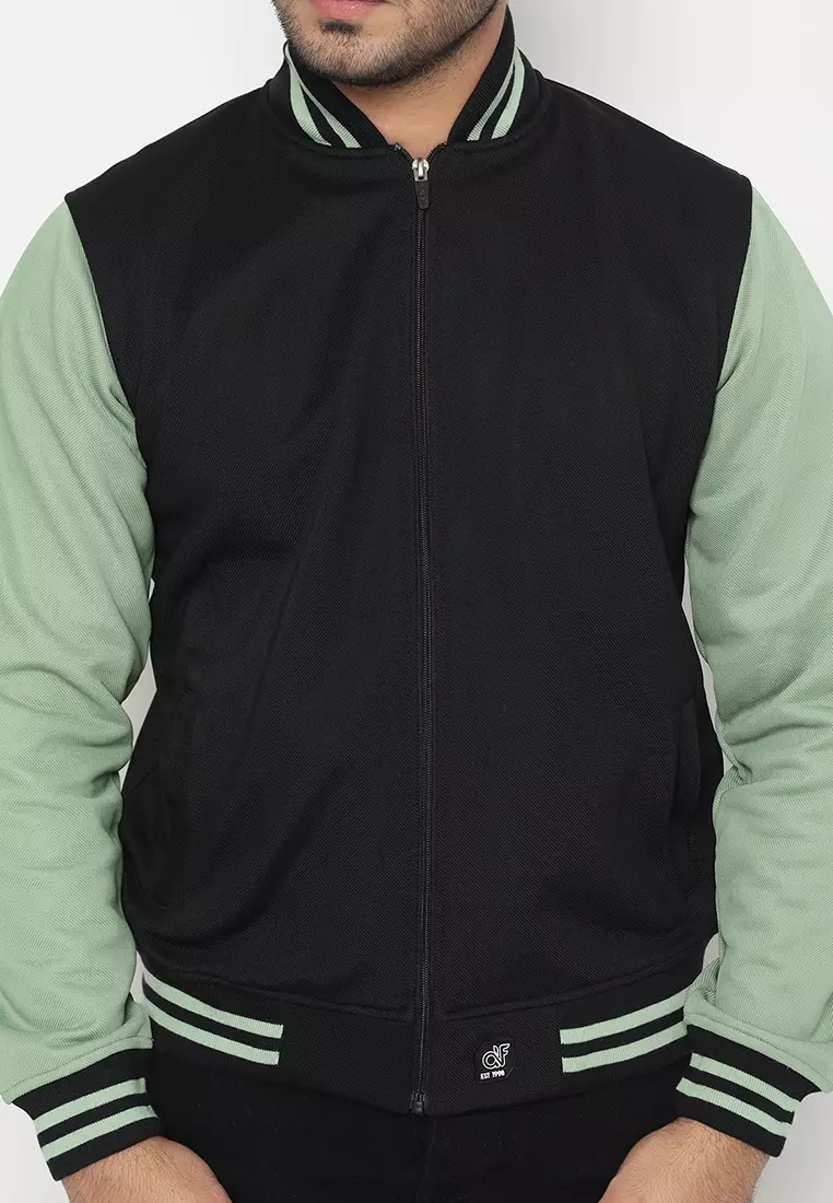 Jaket Bomber Pria - Hitam Hijau Mint