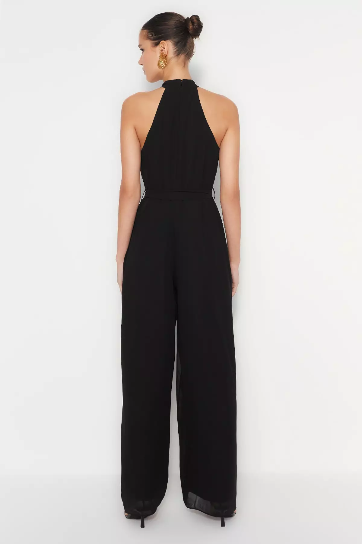 Belted Maxi Chiffon Lined Woven Jumpsuit