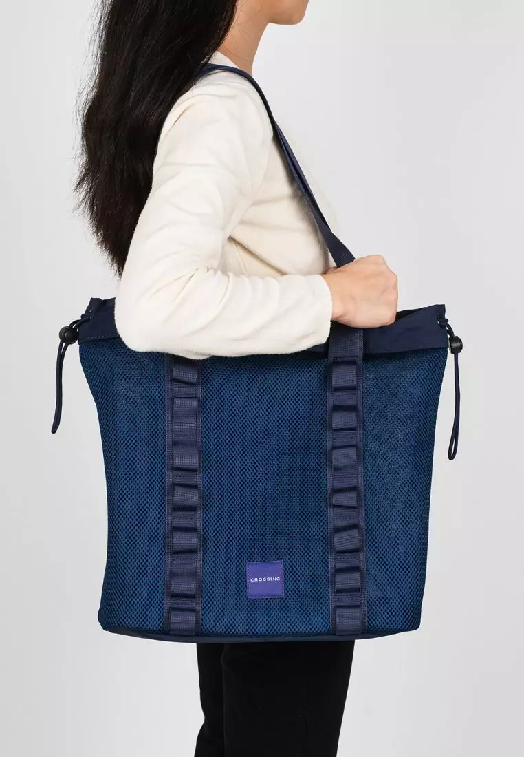 Crossing Noa Drawstring Mesh Tote Bag - Dark Blue