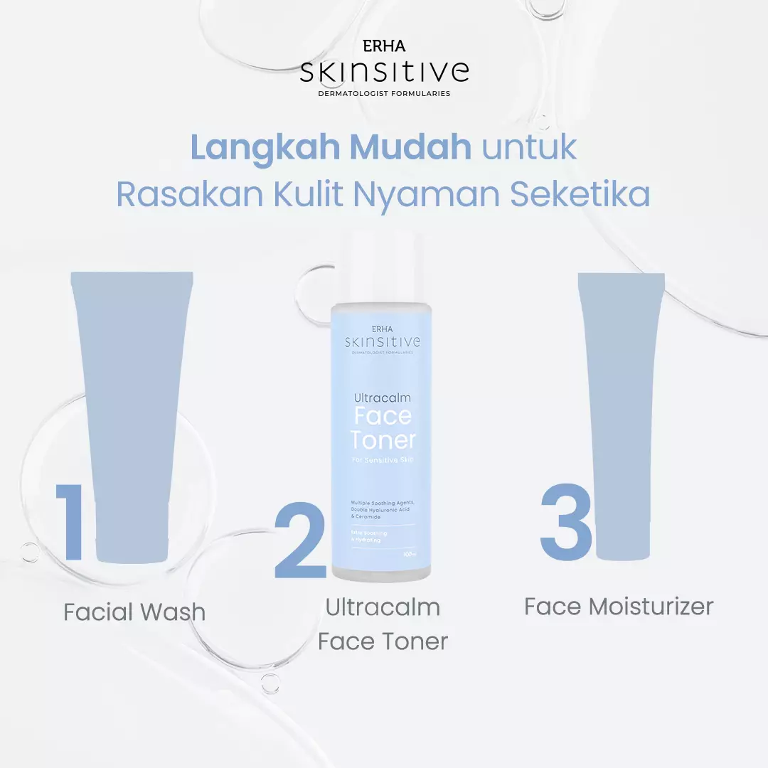 ERHA Skinsitive Ultracalm Face Toner 100g | Hydrating & Calming Toner untuk Semua Jenis Kulit (Normal - Sensitif) | Menenangkan Kulit Kering, Kemerahan, Iritasi | Skin Barrier Lebih Kuat dengan Ceramide, Niacinamide, 7 Calming Agents