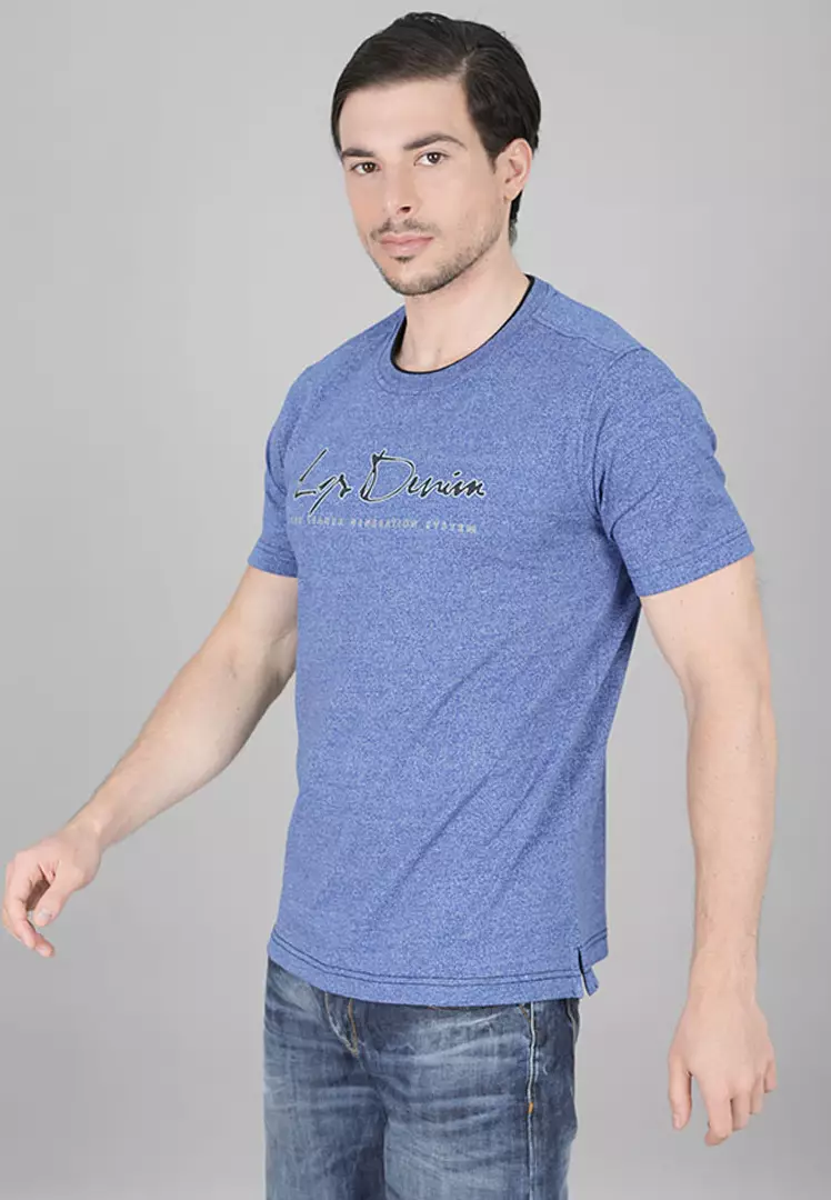 LGS - Kaos Casual Pria - Lengan Pendek - Motif Sablon - Biru - LGS Denim - JTS.323.S3077F.01.C