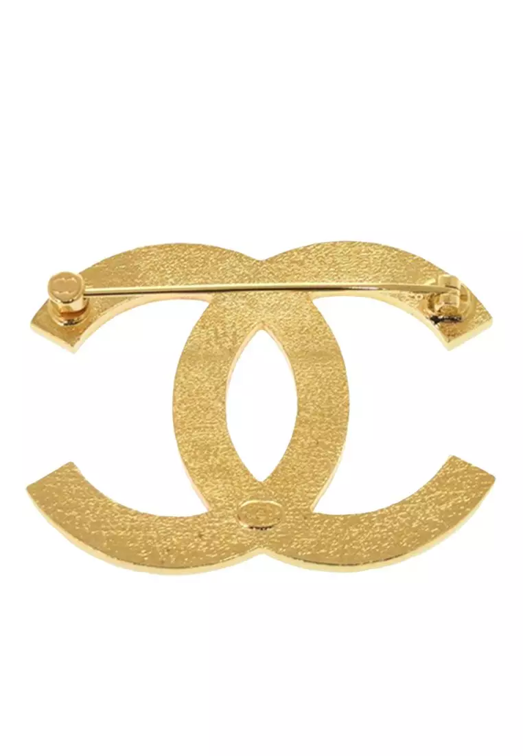 Pre-Loved Chanel Cc Gold Plated Enamel Bicolor Pin Brooch