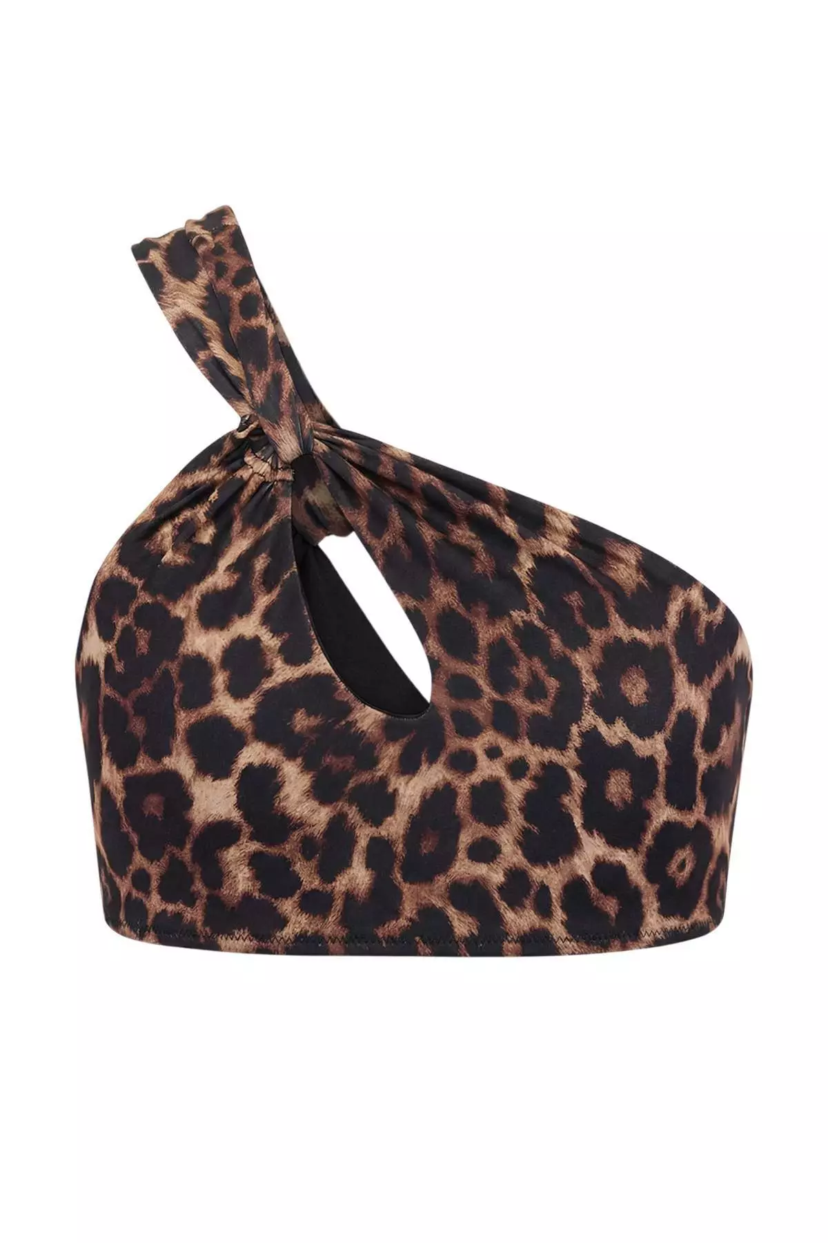 Leopard Patterned One-Shoulder Cut Out Detailed Bikini Top Tbess25Bu1