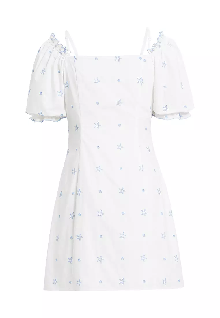 Puff Sleeve Summer Dress with Star Print Design