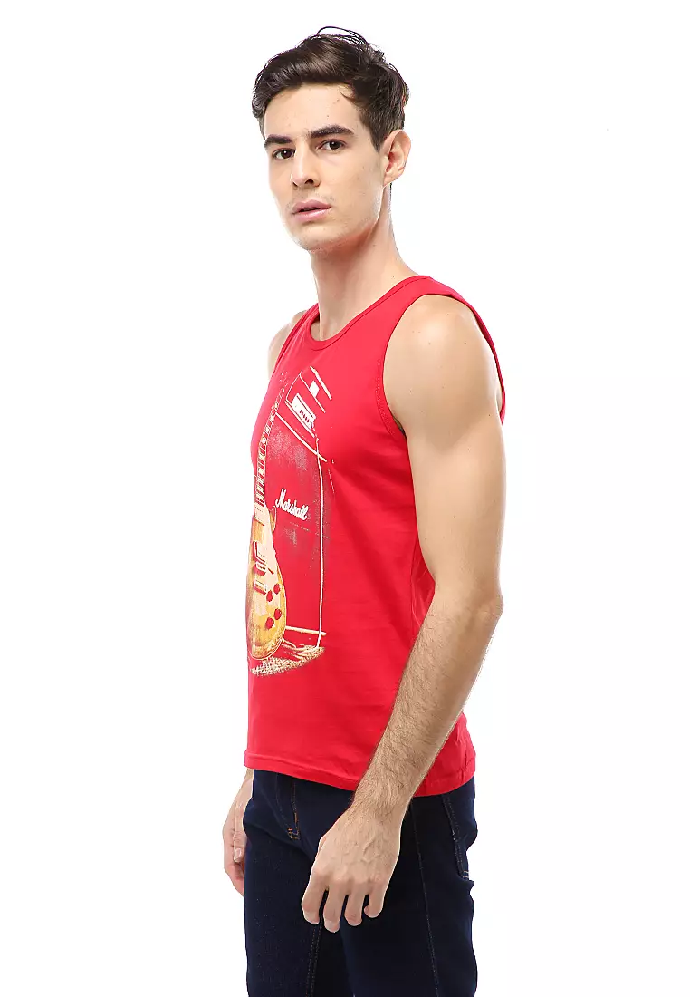 Agies Pakaian Dalam Pria Tank Top Singlet Guitar Motive Material Cotton ORIGINAL - Red