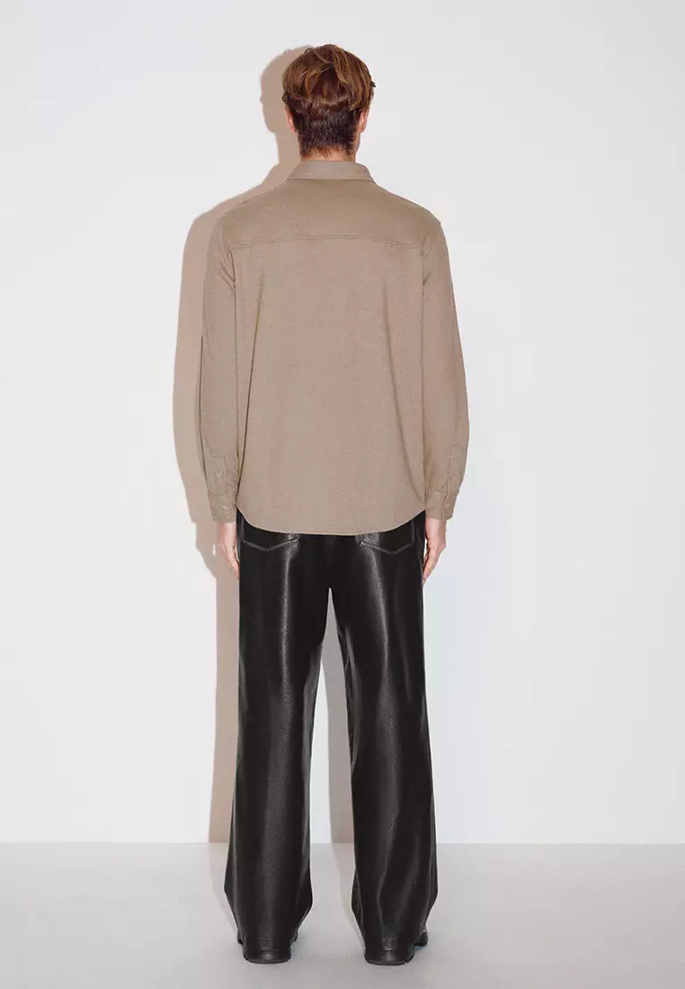 UR冬季新款男简约通勤纯色搭翻领长袖开襟衬衫UMF240082