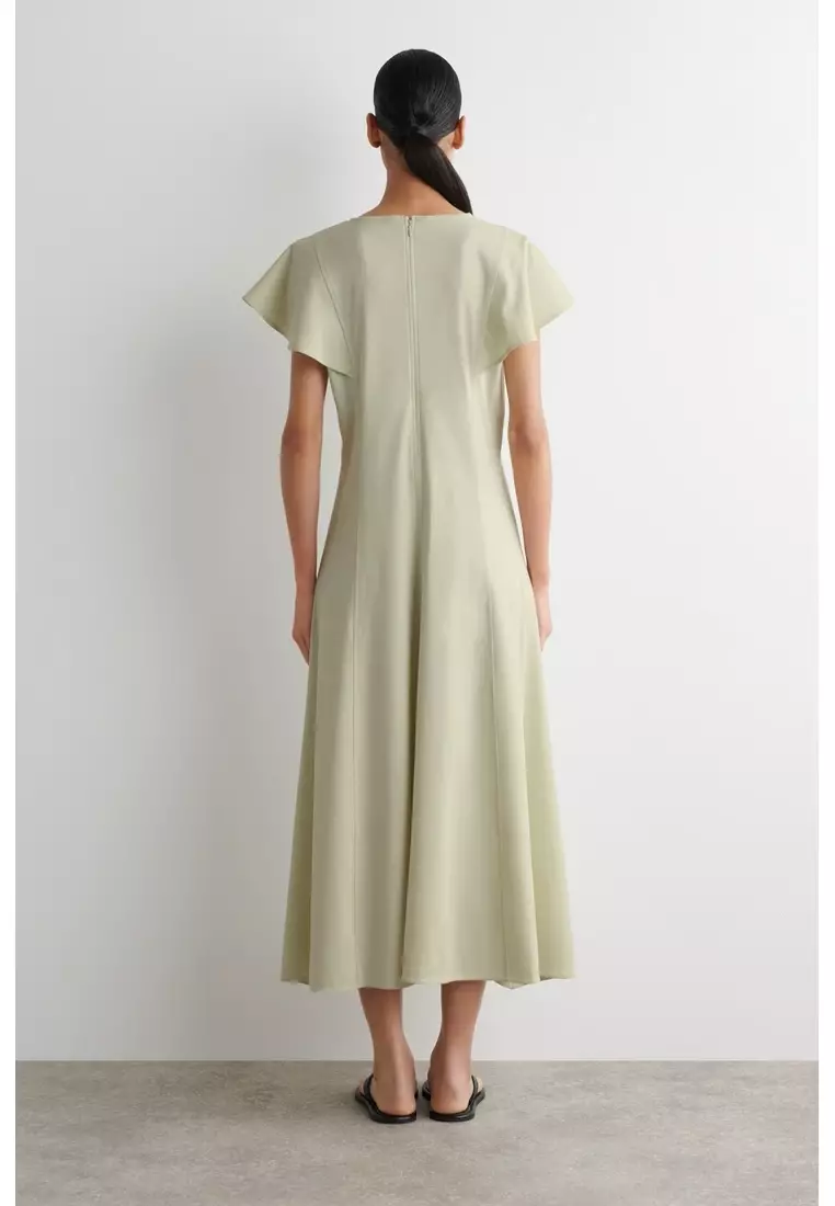 PETAL-SLEEVE COTTON MIDI DRESS