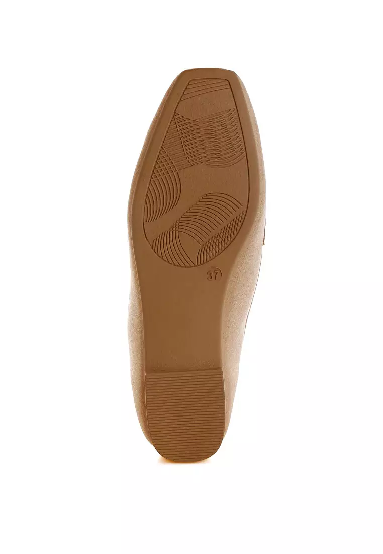 Penny Strap Studded Loafers In Beige
