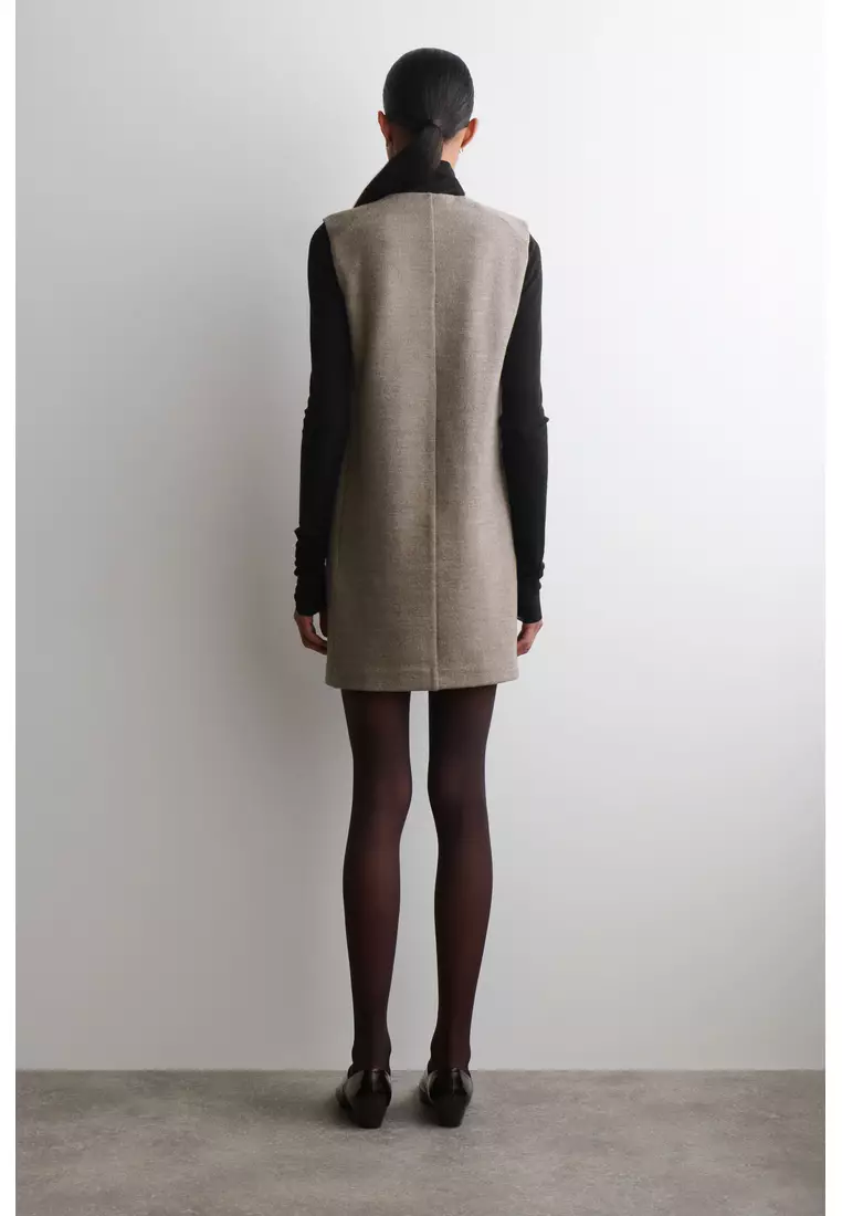 MERINO WOOL BUTTONED SHIFT MINI DRESS