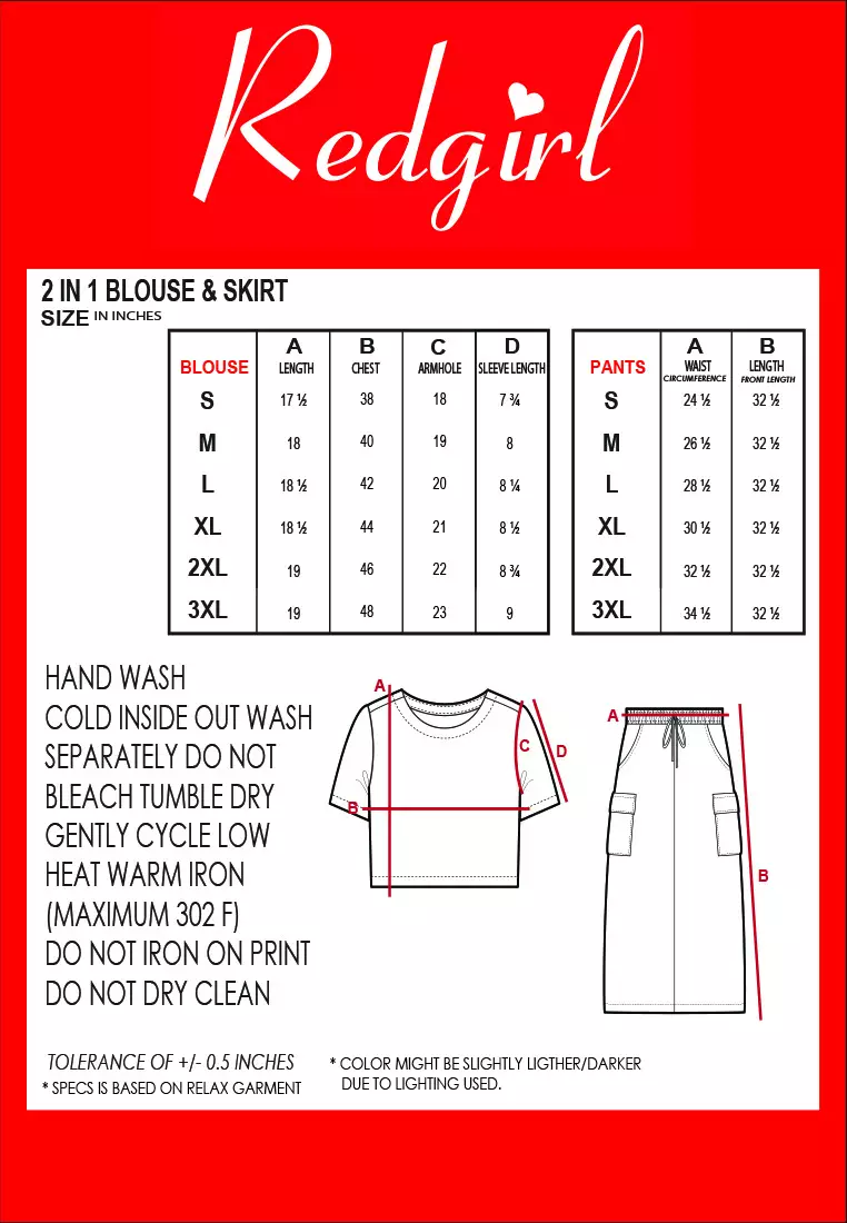 Short Sleeves Blouse/Skirt Terno