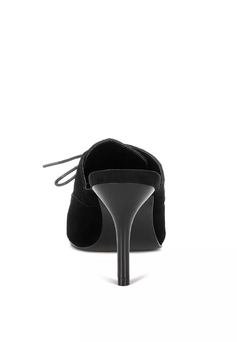 Suede Stiletto Mules In Black