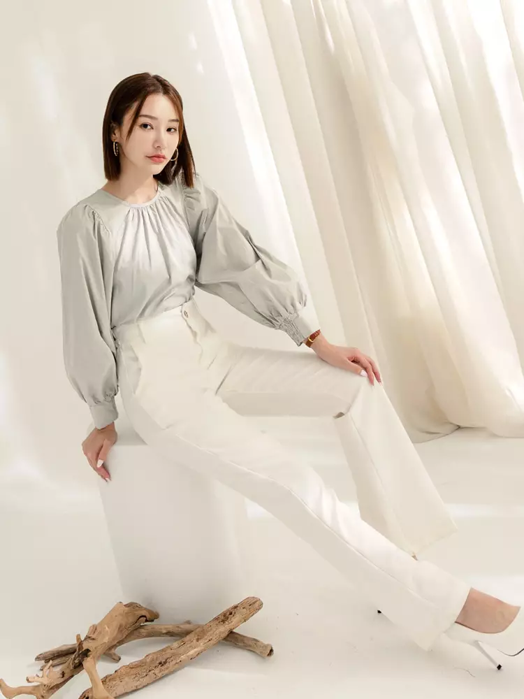 Pure cotton round neck  puff sleeves top [AB18936]