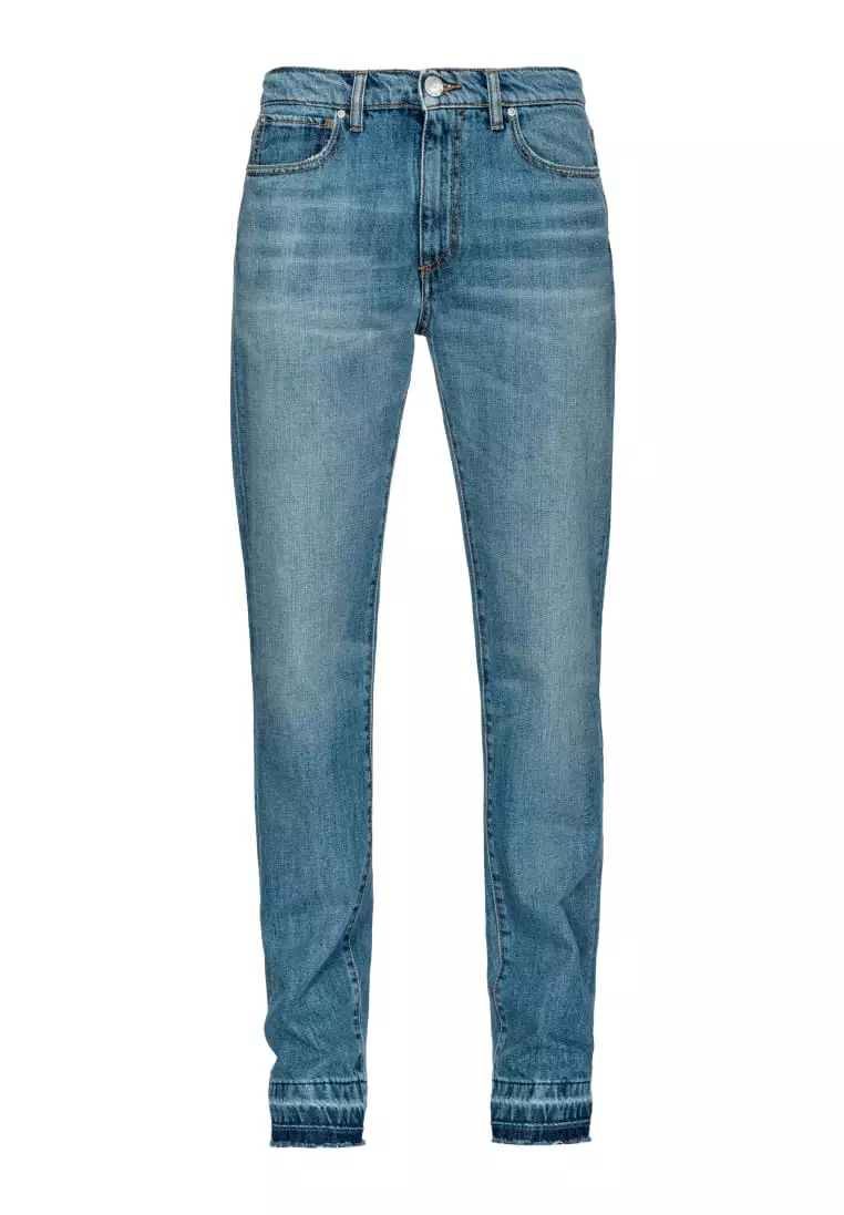 デニム・ジーパン PINKO Women Denim Pants 104635 A2F7 PJD BLUE Straight-leg jeans with mini rhinestone studs PINKO → Shop