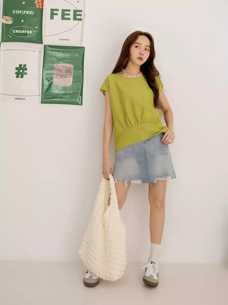 純棉刷破牛仔腰綁帶A字短裙《CA2923》