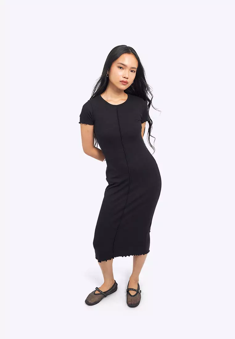 Short Sleeve Overlock Midi Dress