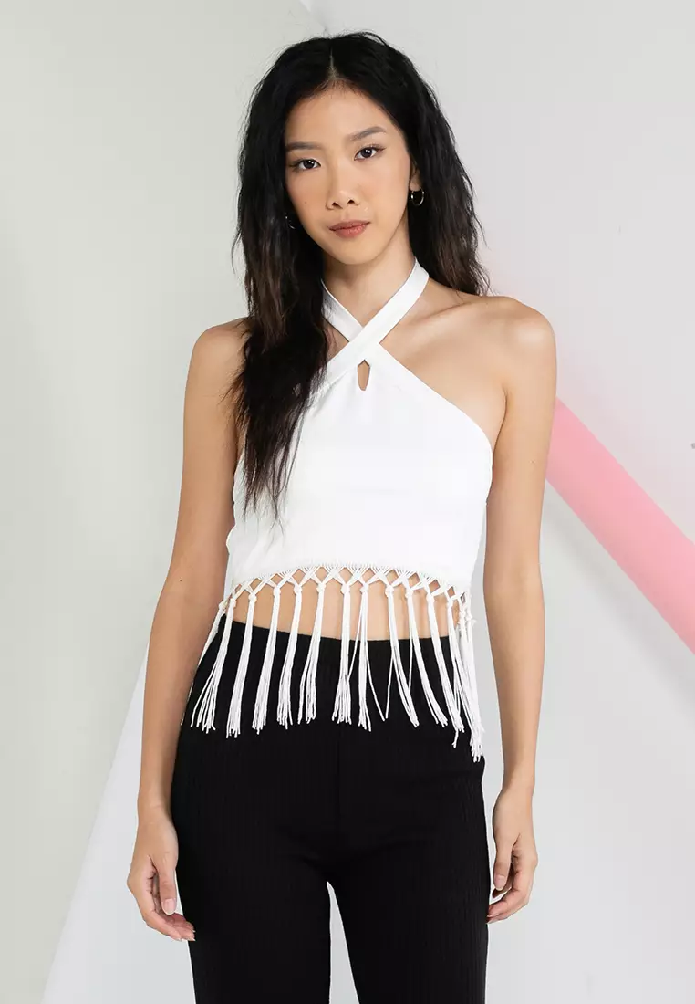 White Crop Top - Lace Crop Top - Cutway Shoulder Crop Top