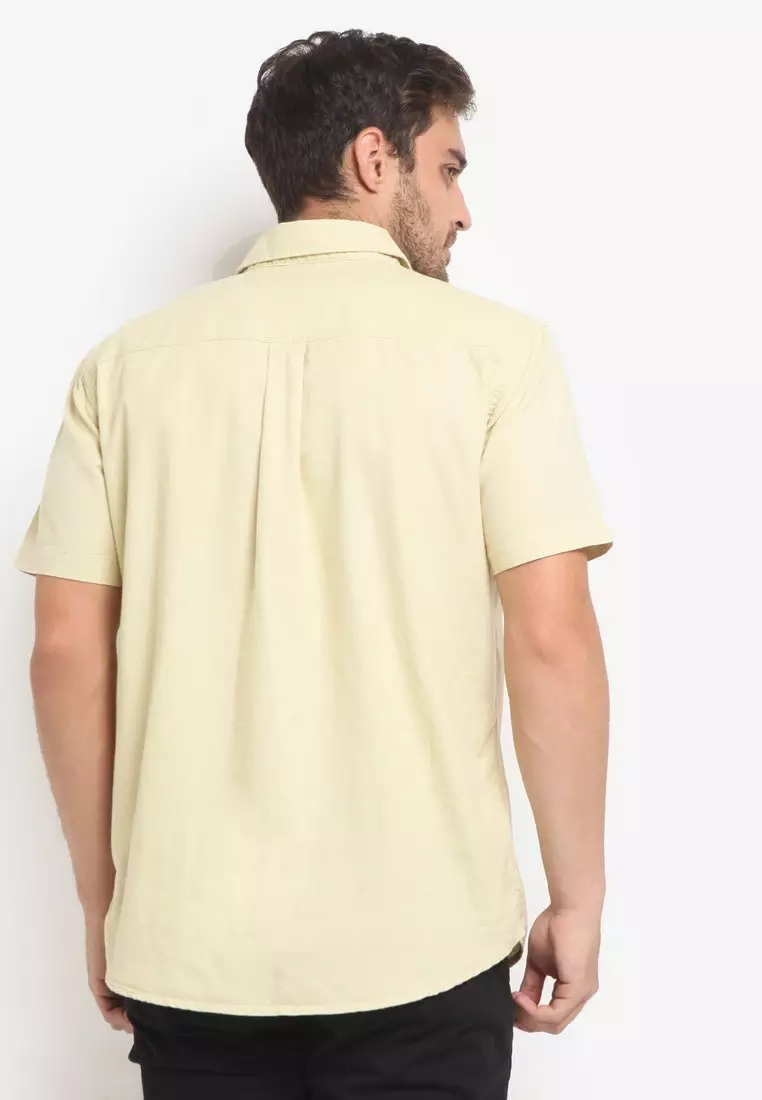 POLICE Kemeja Polos Slub Regular Fit Pria Bio White