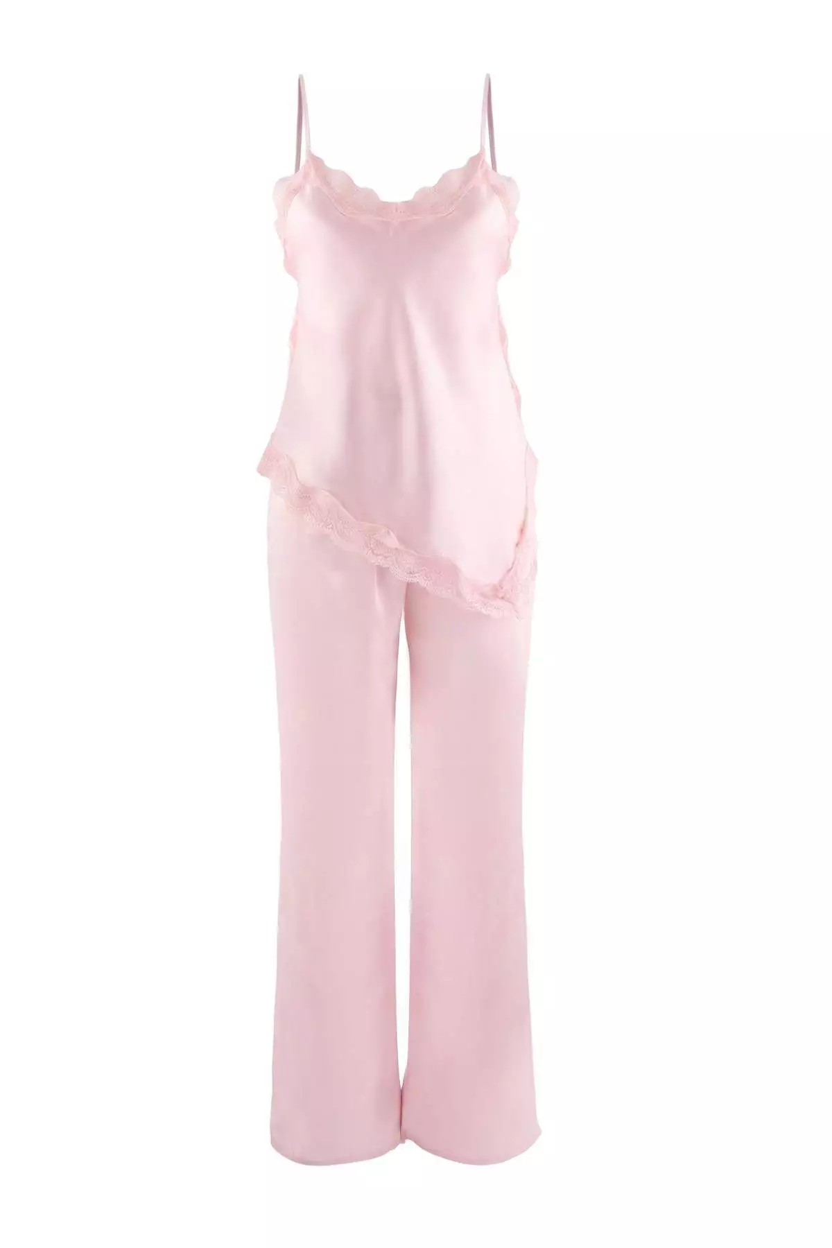 Powder Lace Detailed Satin Woven Pajama Set