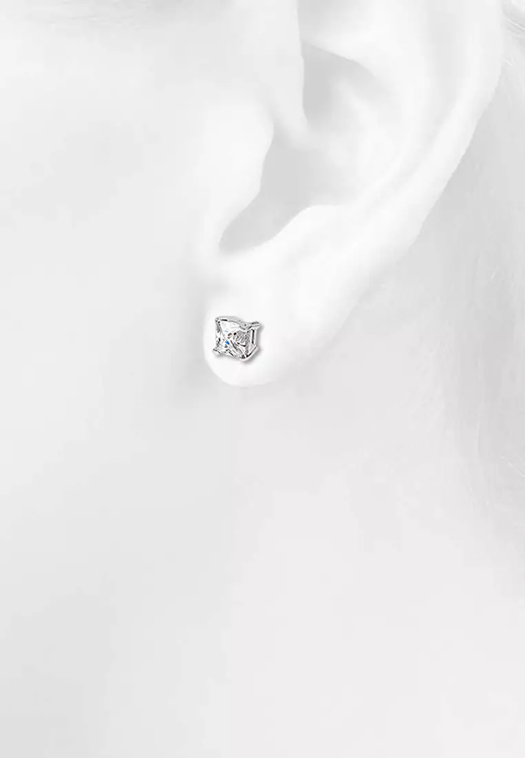 Radiant Stud Earrings 8mm-White Gold/Clear