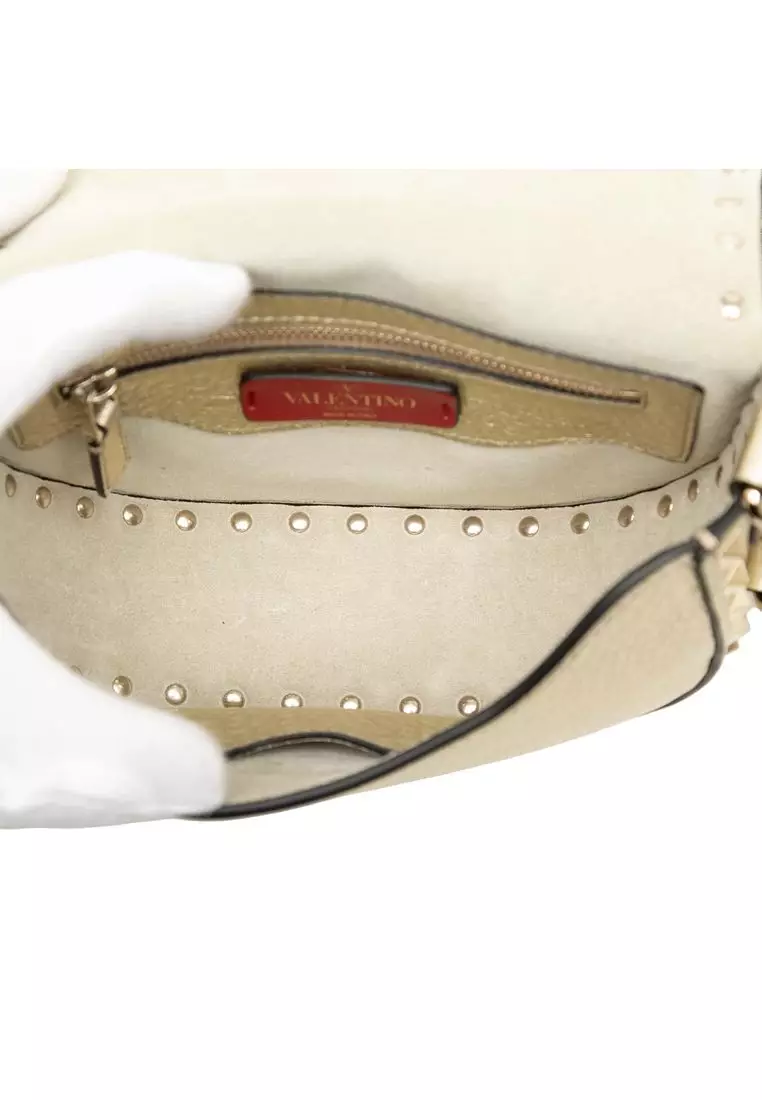 Pre-Loved Valentino Metallic Grained Calfskin Rockstud Saddle Crossbody