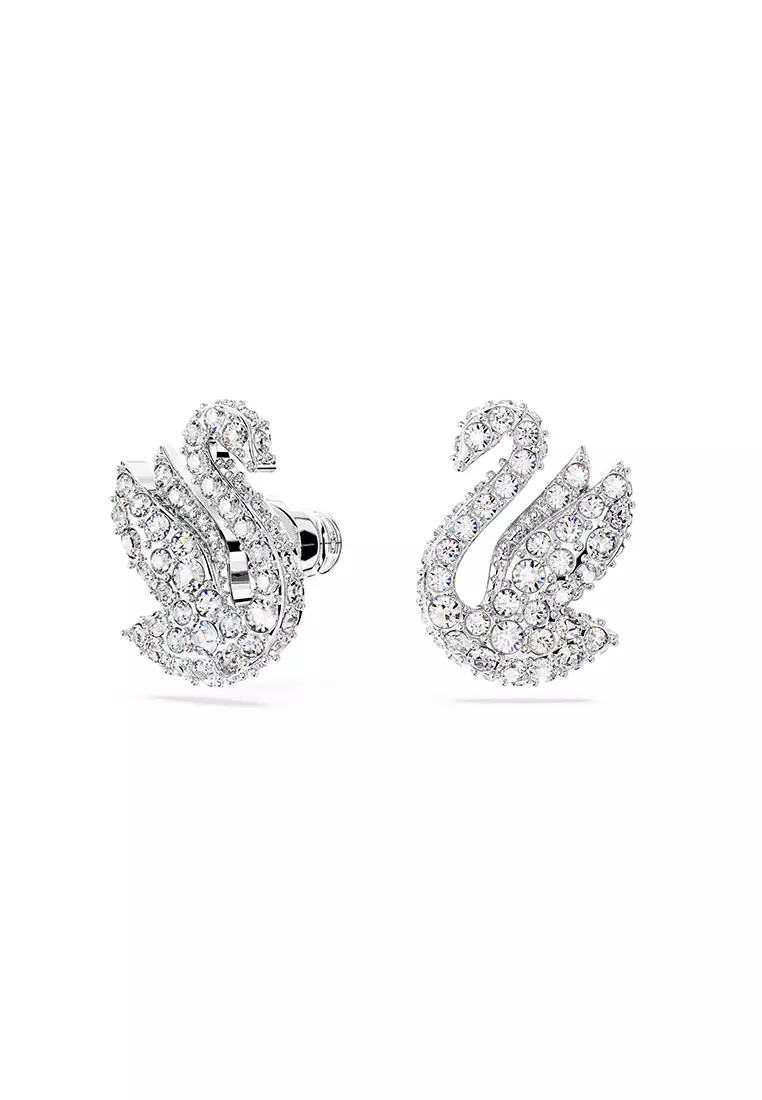 Iconic Swan Stud Earrings, Swan, White, Rhodium Plated