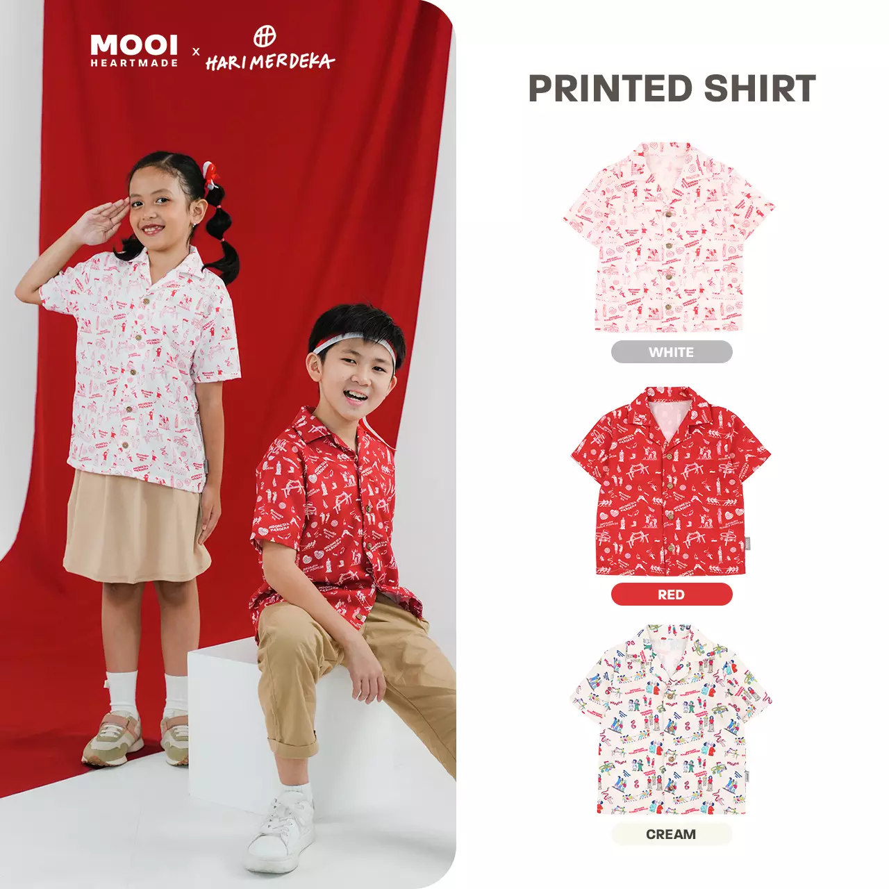 Mooi x Hari Merdeka 17 Agustus Kaos Kemerdekaan Kemeja Anak Printed Shirt - White