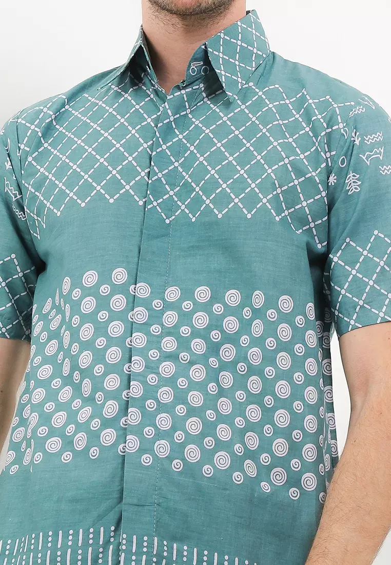 Jaring Kemeja Batik Exclusive Premium Pria Casual Modern Lengan Pendek
