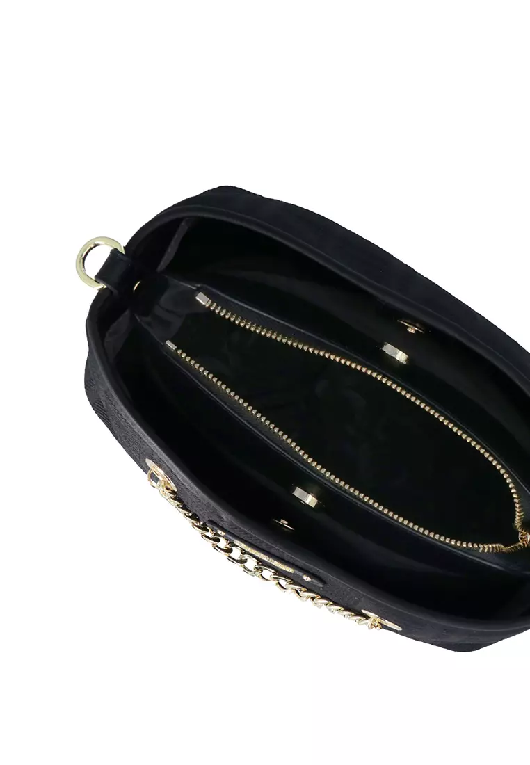 CR Brushed Plaid Shoulder Bag - Black