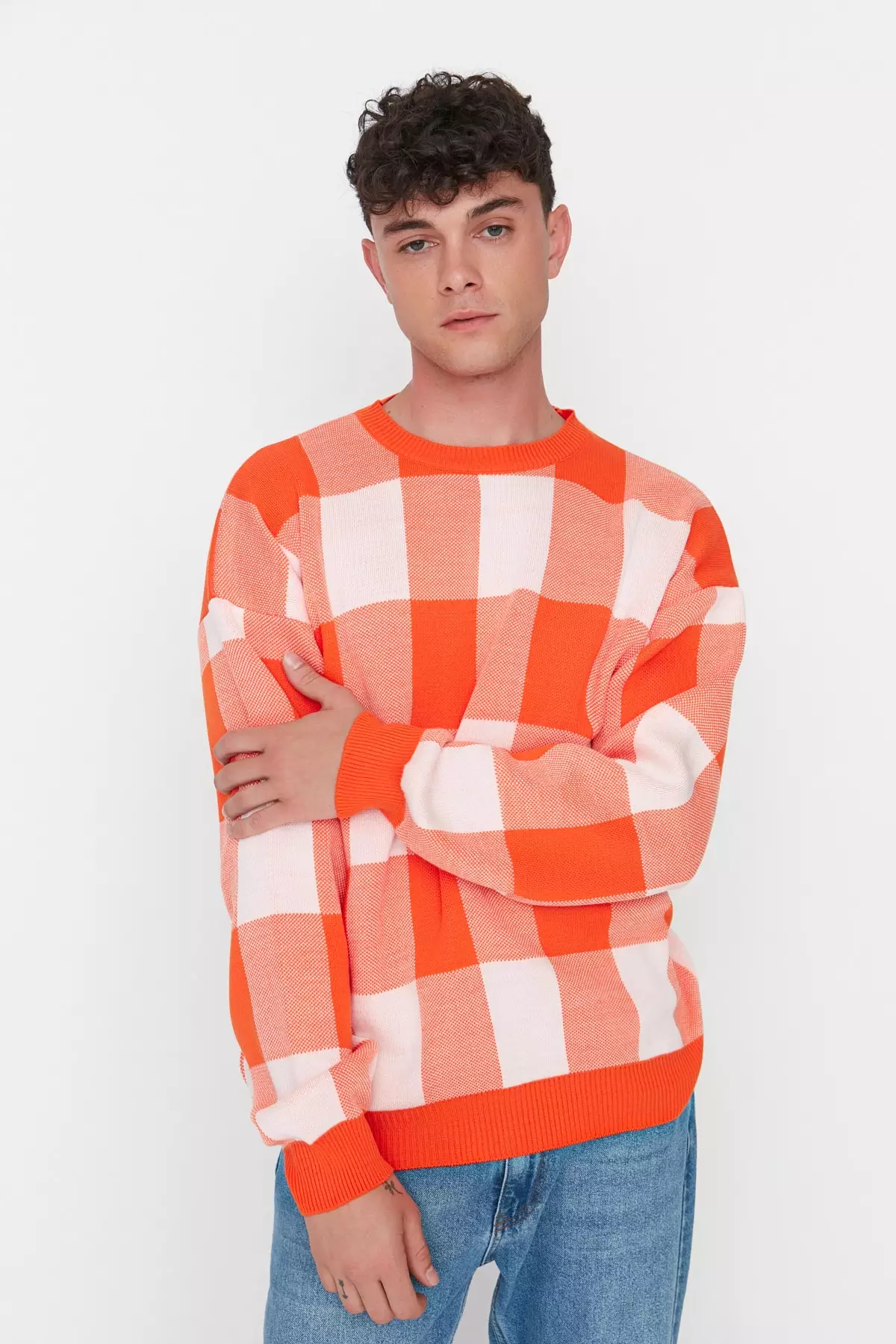 White and orange discount sweater