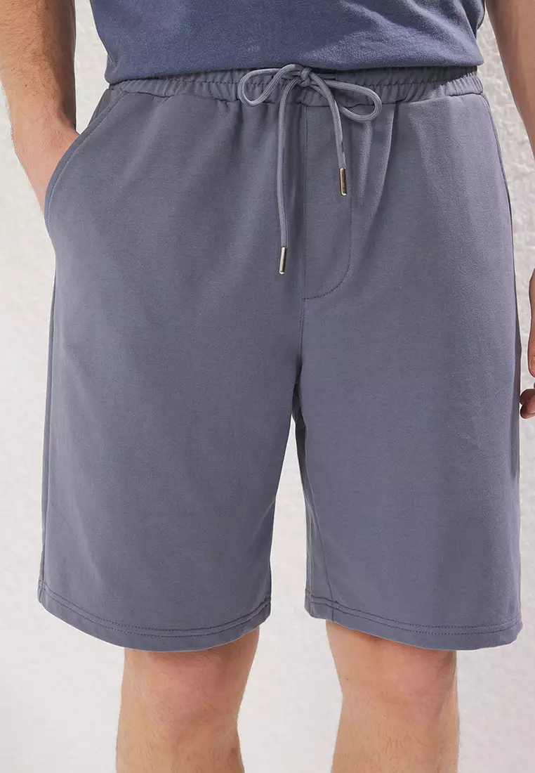 Blue Basic Oversize/Wide Cut Elastic Waist Lace-Up Shorts TMNSS22SR0257