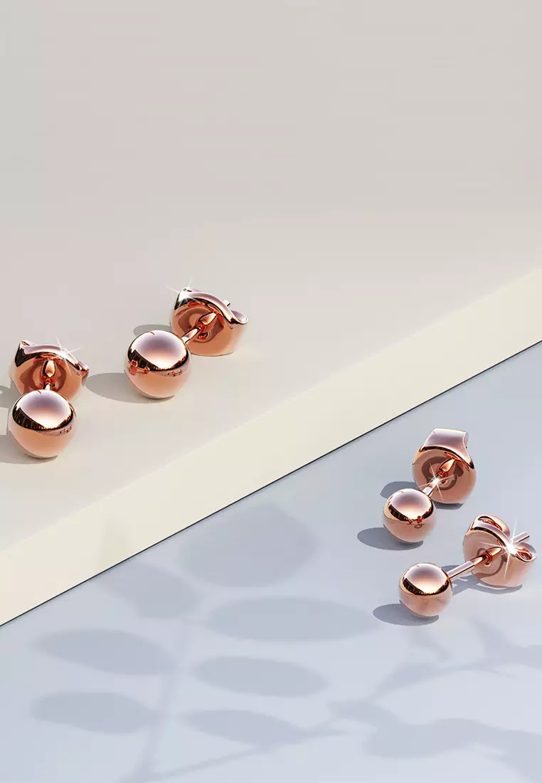 Glitter Ball Stud Rose Gold Layered Earrings 4mm