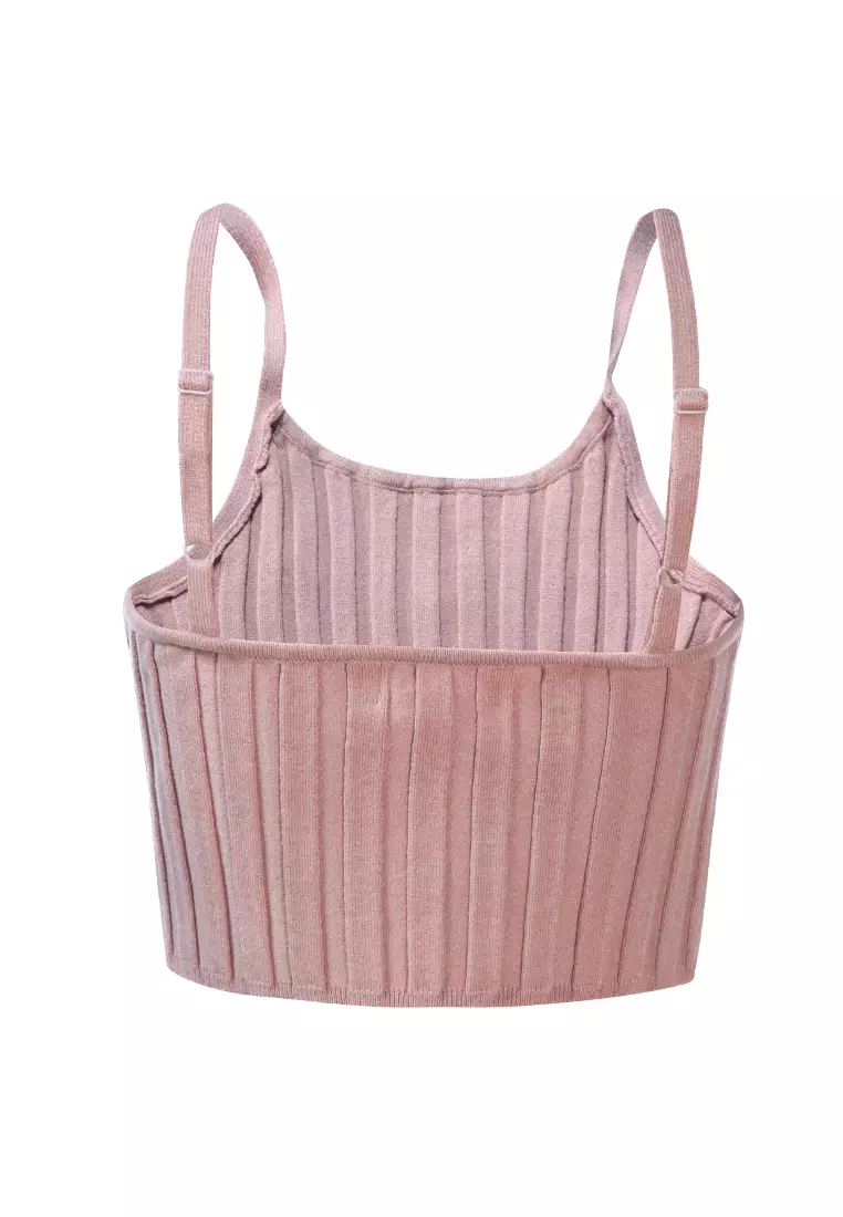 Rib Knit Spaghetti Crop Top in Mocha