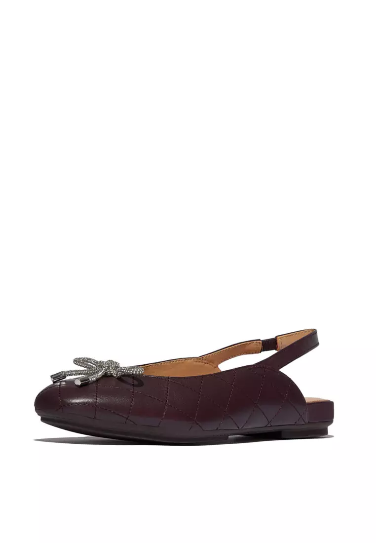 FitFlop x Song Hye Kyo DELICATO Crystal-Bow Quilted-Leather Slingbacks - Plumberry (E3G-C88)