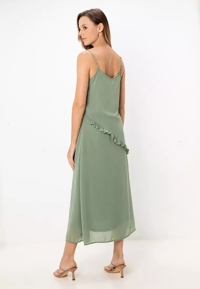 Star Life Strap Frill Midi Dress