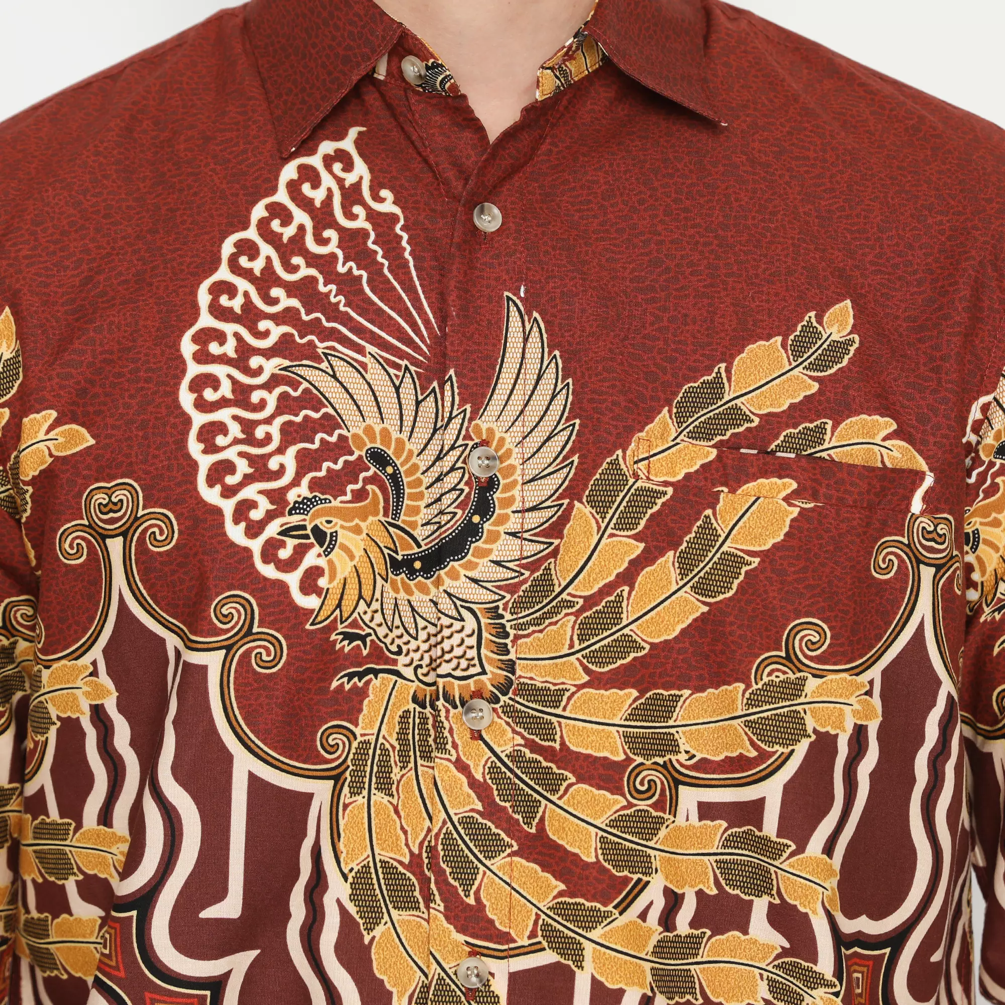 Platini Kemeja Batik Pria Lengan Panjang Coklat Bata Katun 36022