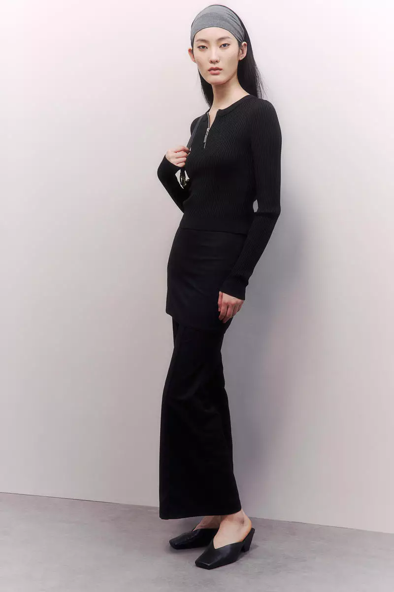 Zip-top rib-knit top