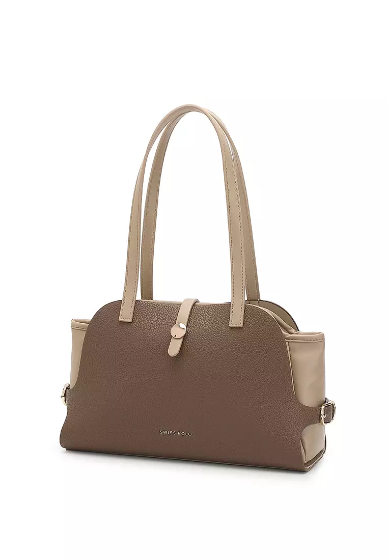Women's Shoulder Bag / Top Handle Bag - Dark Brown / Apricot