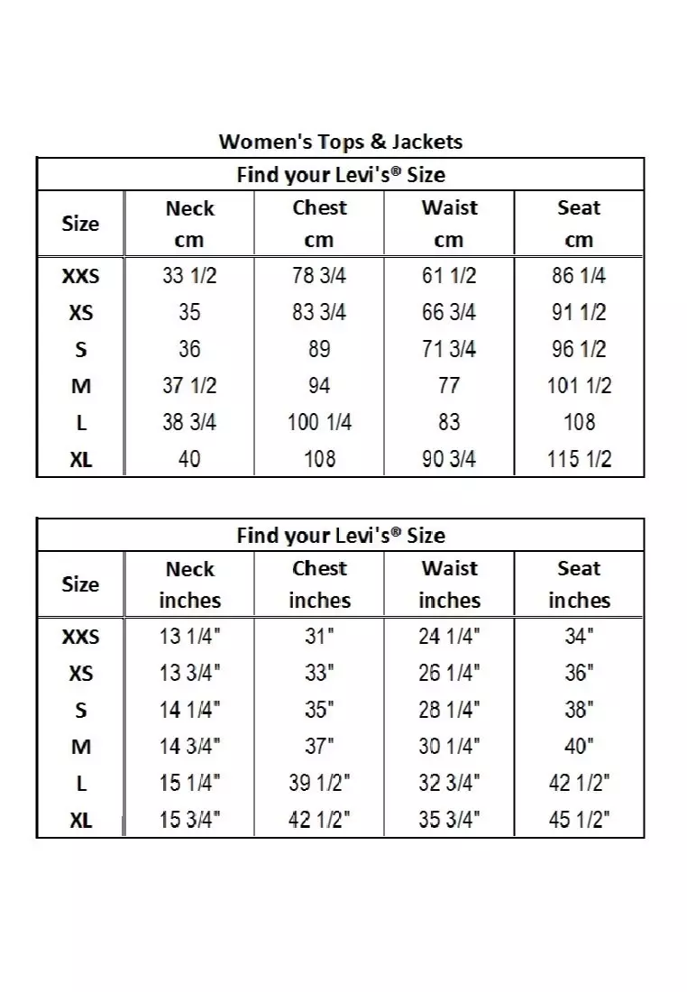 Levi's trucker clearance size chart