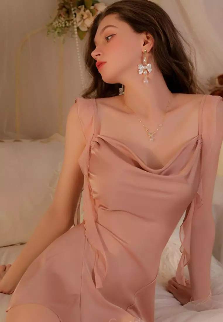 New lotus leaf shoulder strap pajamas nightgown  Lingerie  K062602PI