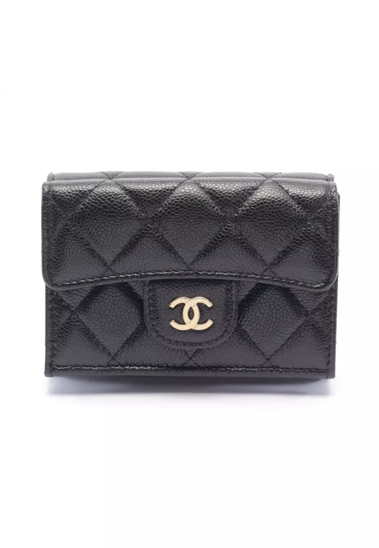 Buy Chanel Pre-loved CHANEL classic Small flap wallet matelasse trifold wallet  compact wallet Caviar skin black gold hardware 2023 Online