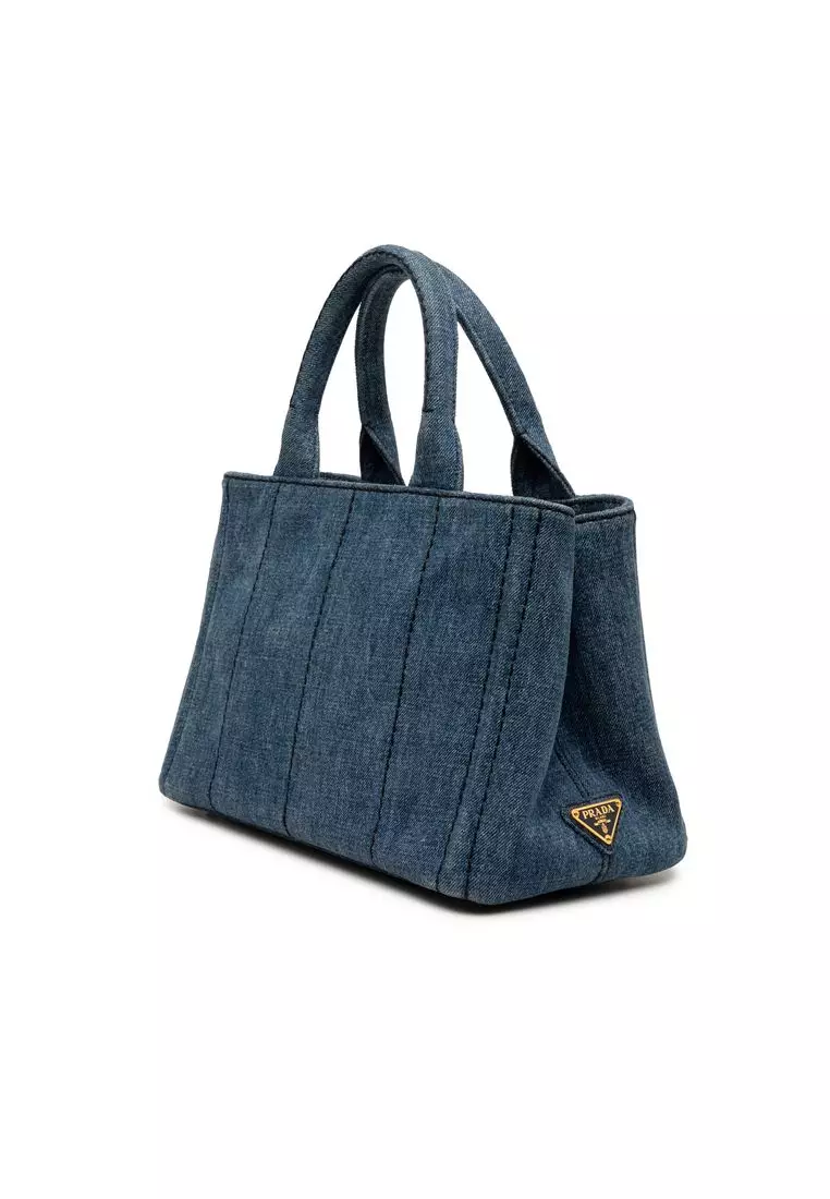 Pre-Loved Prada Small Denim Canapa Logo Tote