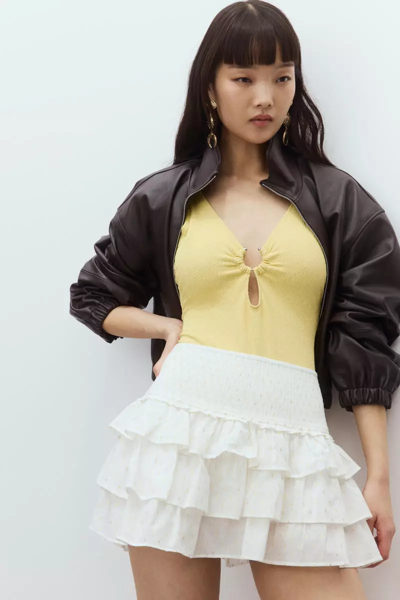Buy H&M Beaded square-neck crop top 2025 Online | ZALORA