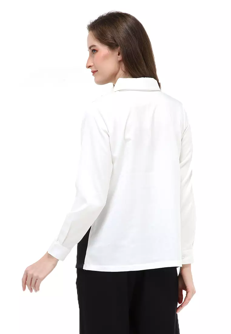 Caliya Blouse Long Sleeves Wanita Motif Polos Atasan Wanita Casual - Black