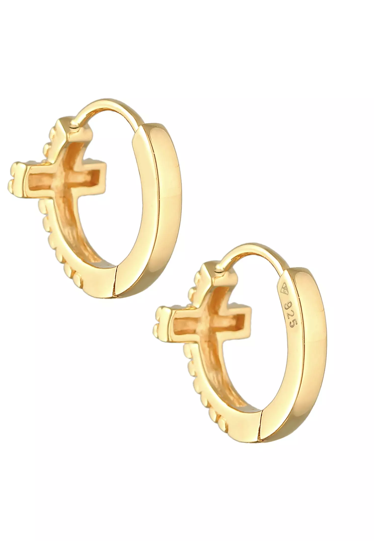 Earrings Creoles Cross Faith Religion Trend Gold Plated