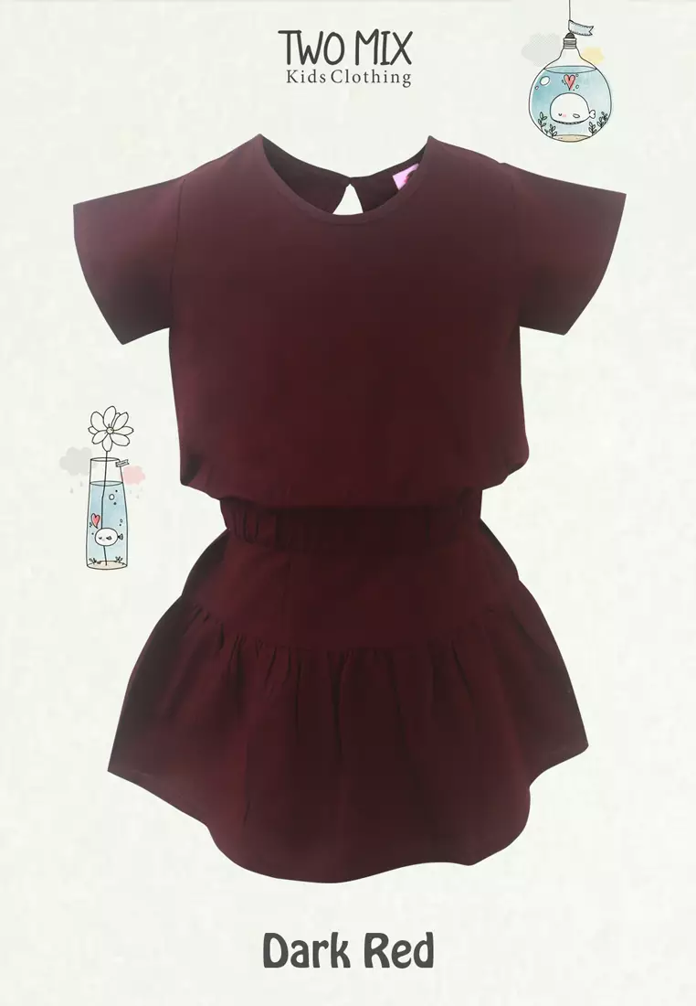 Two Mix - Baju Anak Perempuan Setelan Katun 1-8 Tahun 4361A Maroon