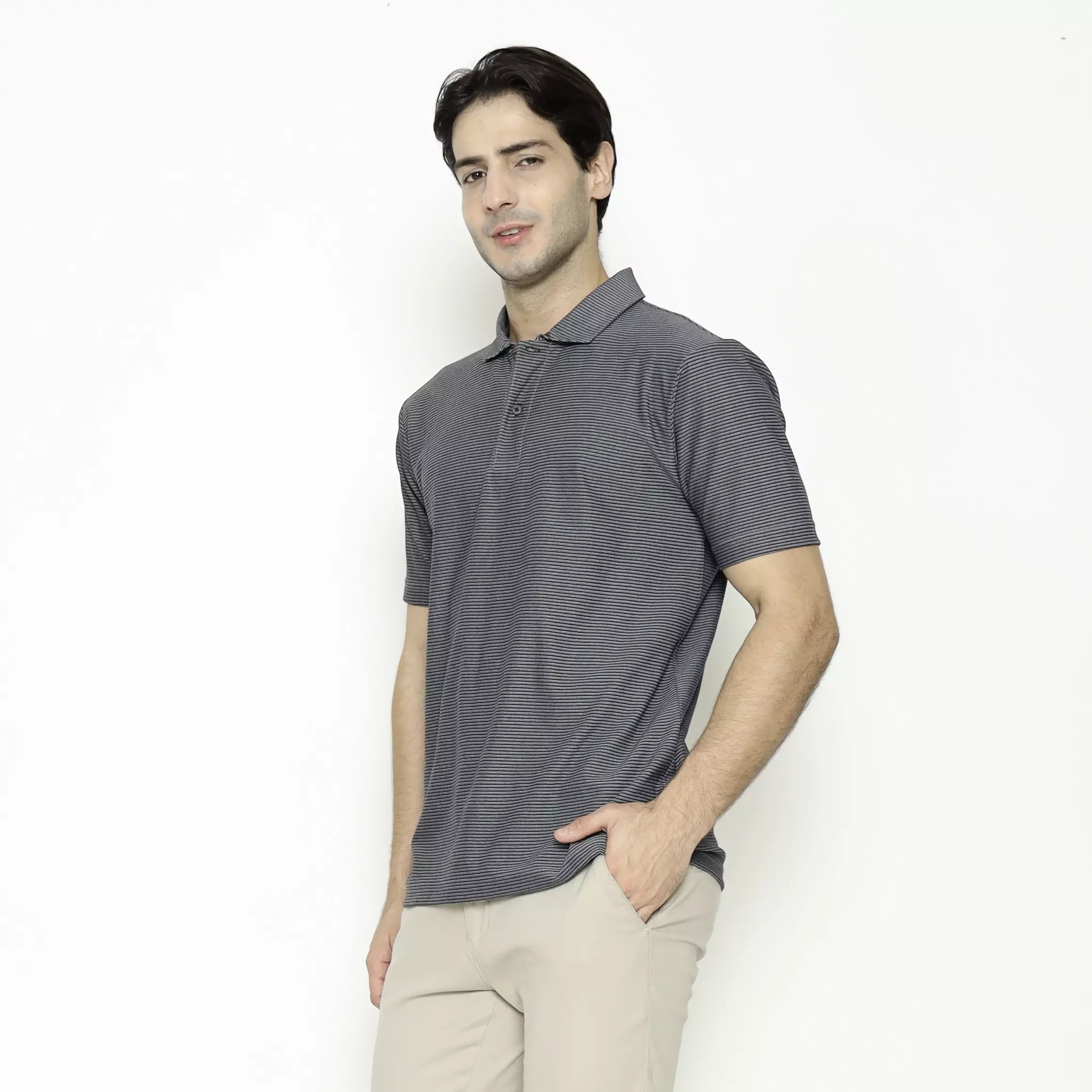 MAGINOT POLO SHIRT COTTON PRIA GREY STRIPE BLACK
