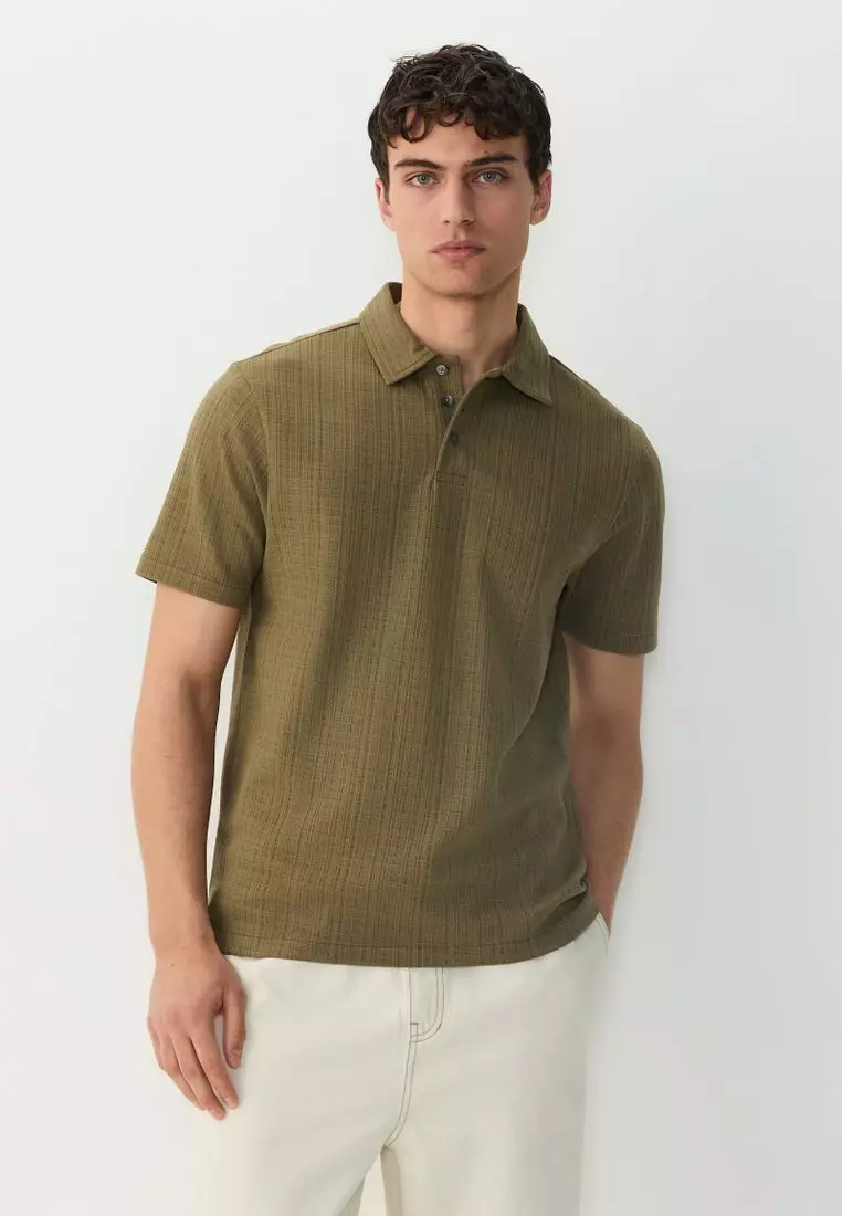 Crepe Textured Button Neck Polo Shirt