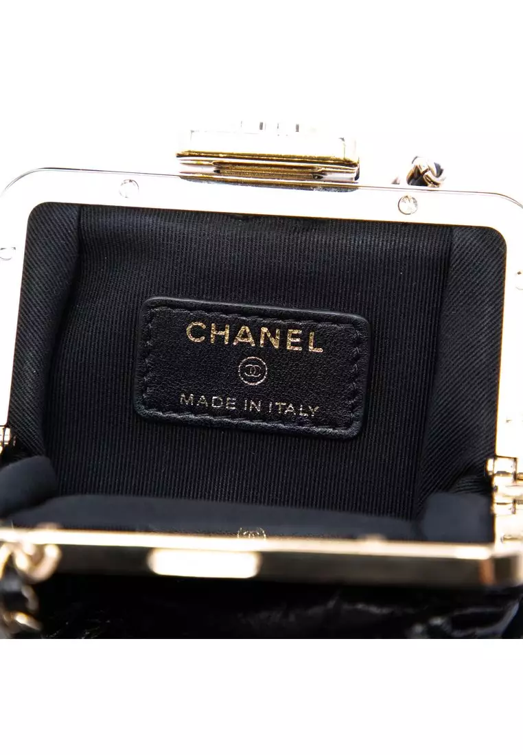 Pre-Loved Chanel Quilted Aged Lambskin Kiss Lock Clutch With Chain