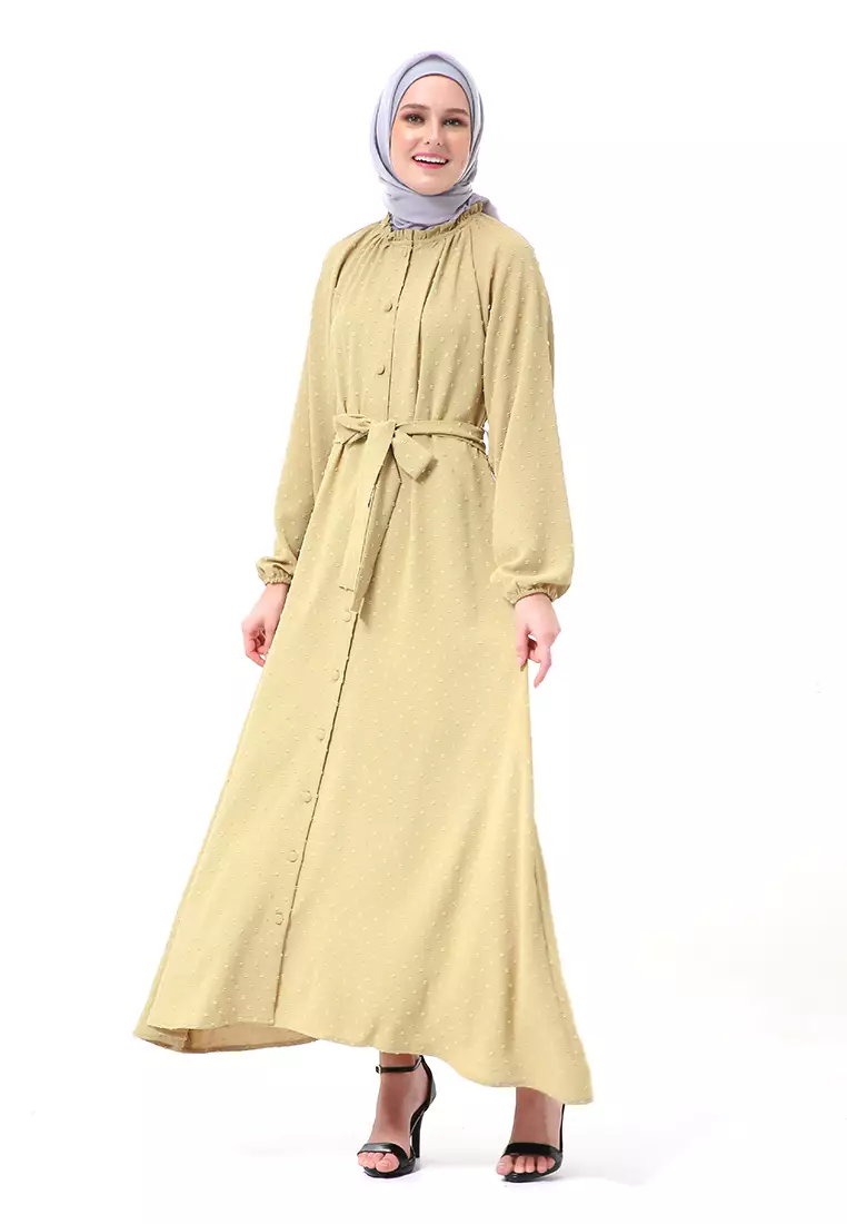 Atika Gamis Dress Muslimah Motif Polos Lengan Panjang Regular Fit High Quality Premium - Lime