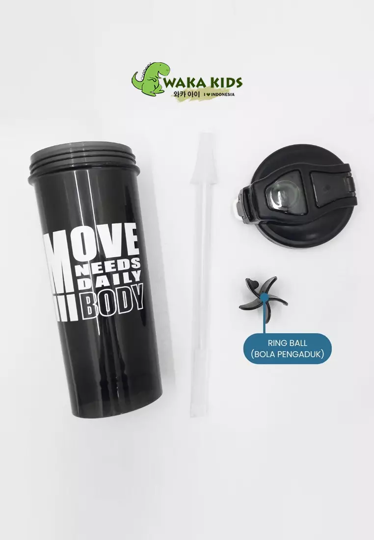 Wakakids Botol Minum Plastik Olahraga Portable Sport Bottle Shaker dengan Mixer Ball BPA Free 800ml K436 Venrc Pink